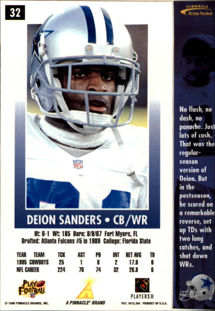 1996 Action Packed #32 Deion Sanders back image