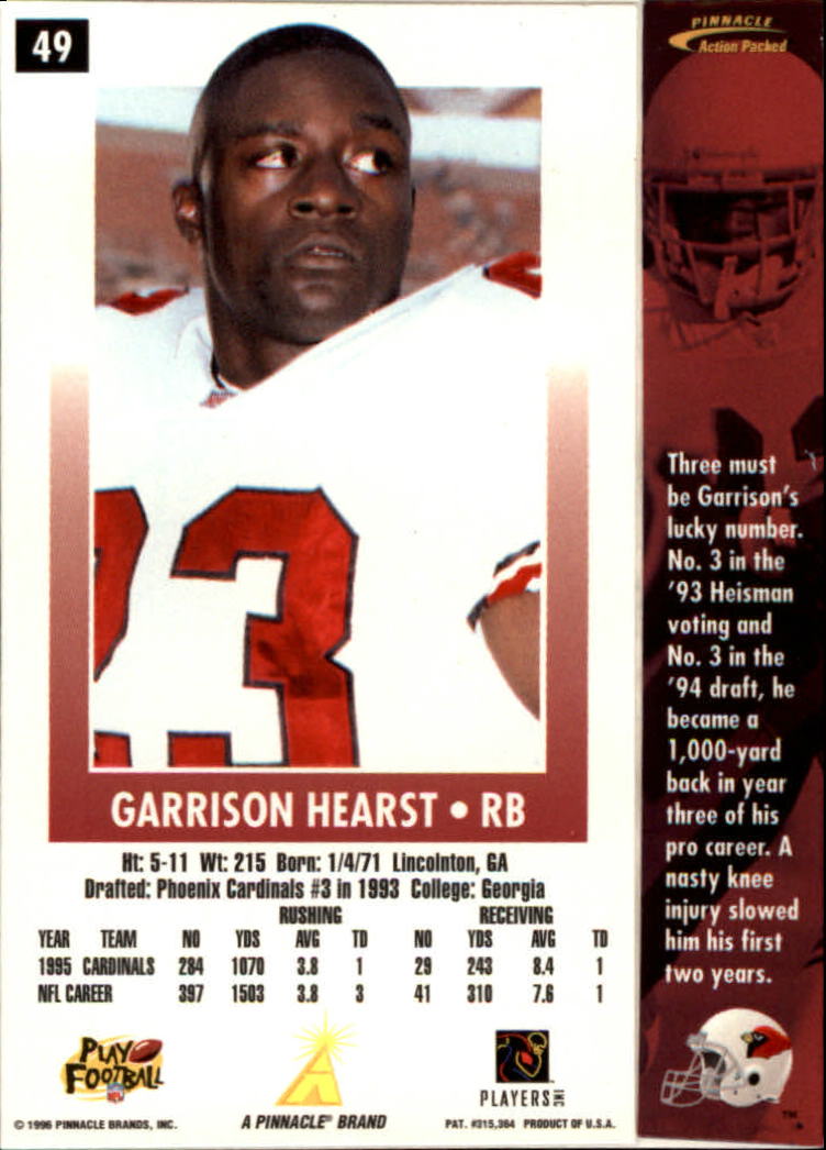 1996 Action Packed #49 Garrison Hearst back image