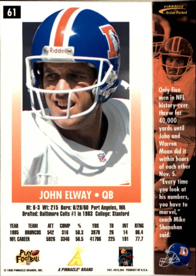 1996 Action Packed #61 John Elway back image