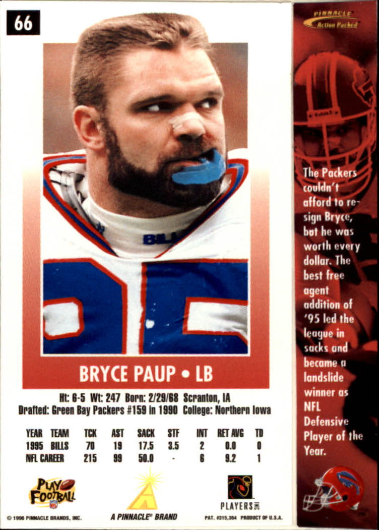 1996 Action Packed #66 Bryce Paup back image