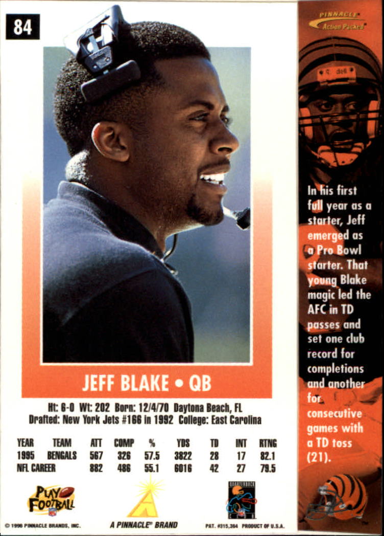 1996 Action Packed #84 Jeff Blake back image