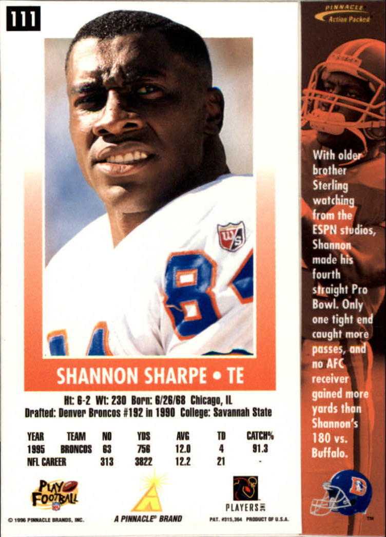 1996 Action Packed #111 Shannon Sharpe back image