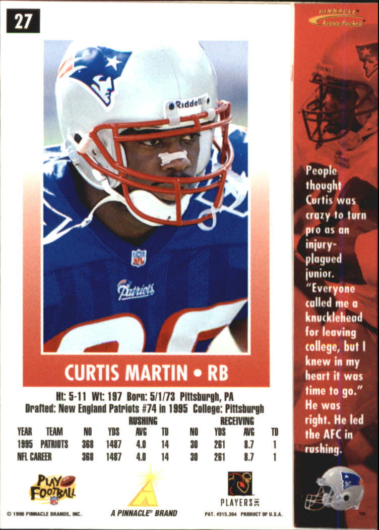 1996 Action Packed Artist's Proofs #27 Curtis Martin back image