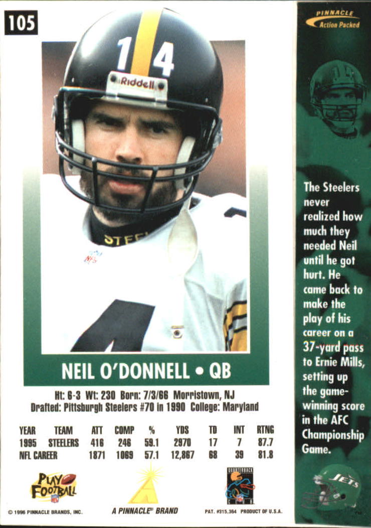 1996 Action Packed Artist's Proofs #105 Neil O'Donnell back image