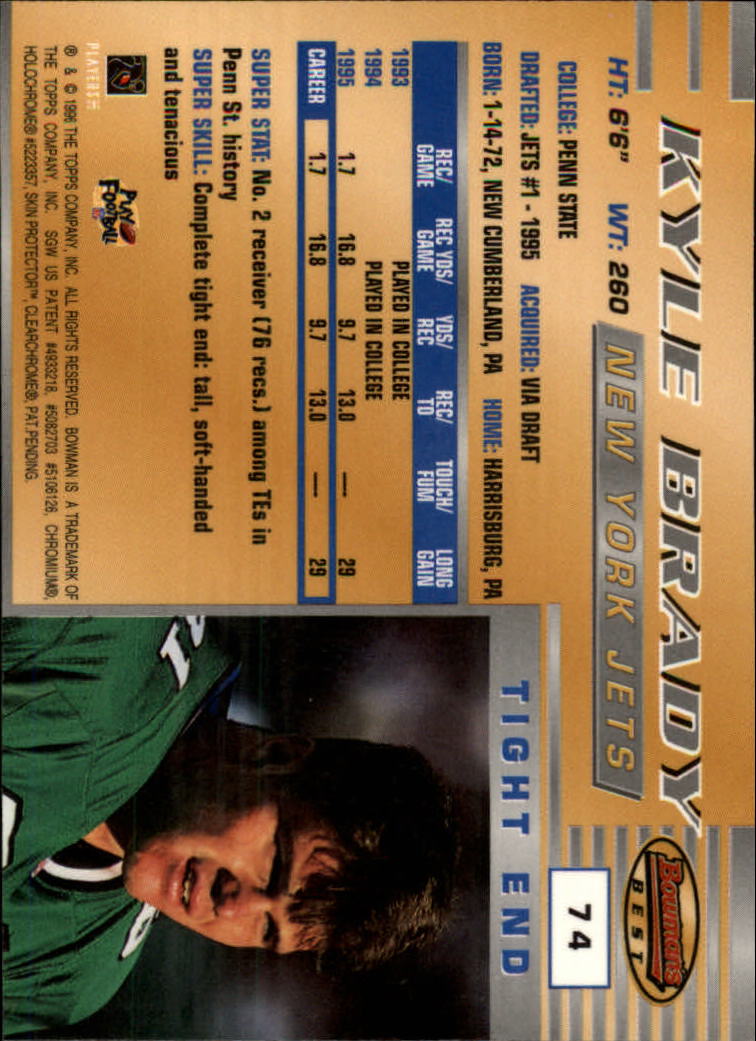 1996 Bowman's Best #74 Kyle Brady back image
