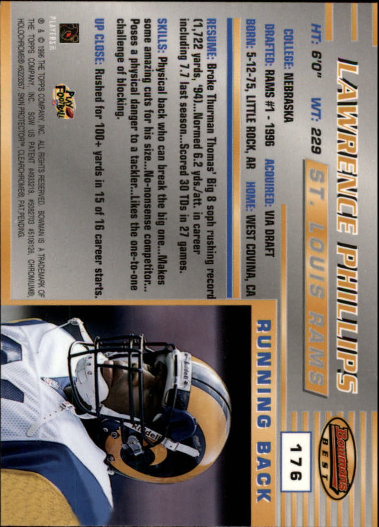 1996 Bowman's Best #176 Lawrence Phillips RC back image