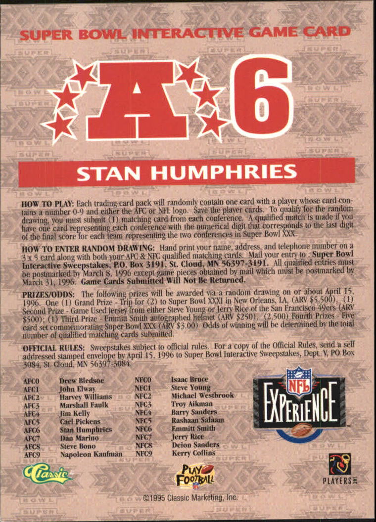 1996 Classic NFL Experience Football "Insert" Cards - Picture 15 of 31