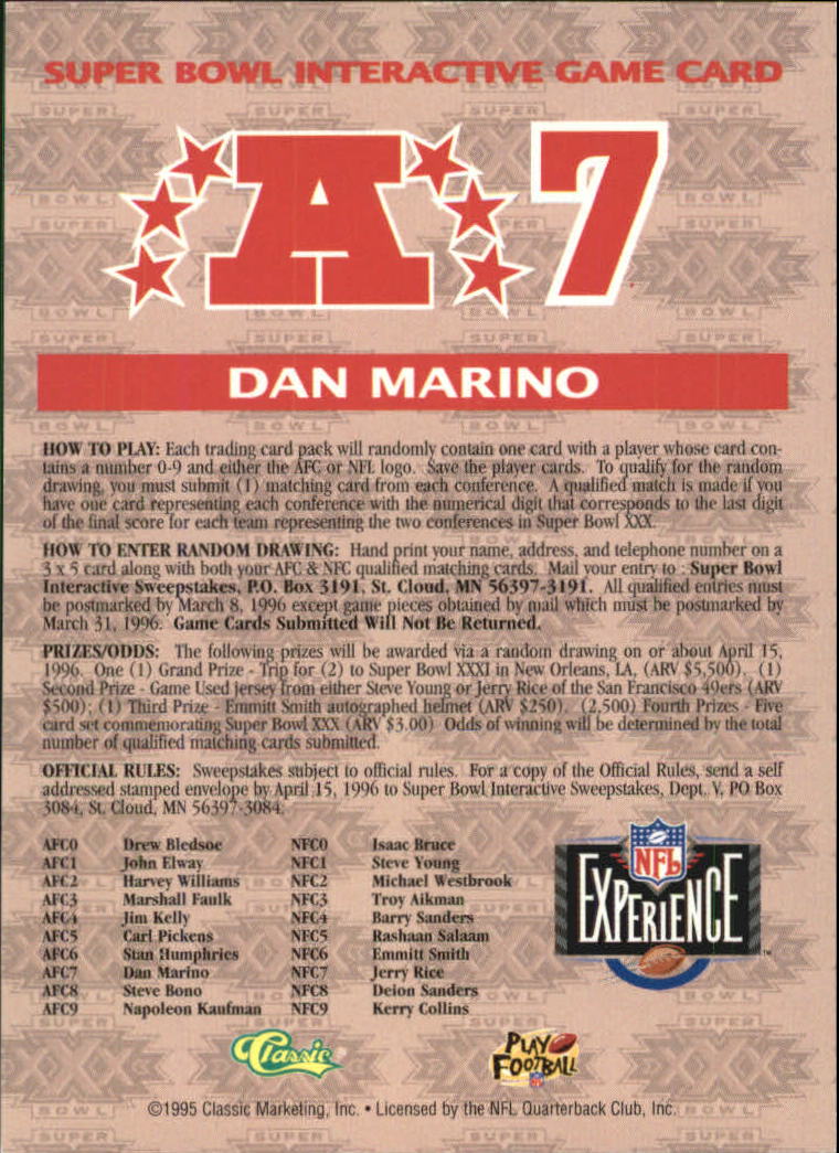 1996 Classic NFL Experience Football "Insert" Cards - Picture 17 of 31