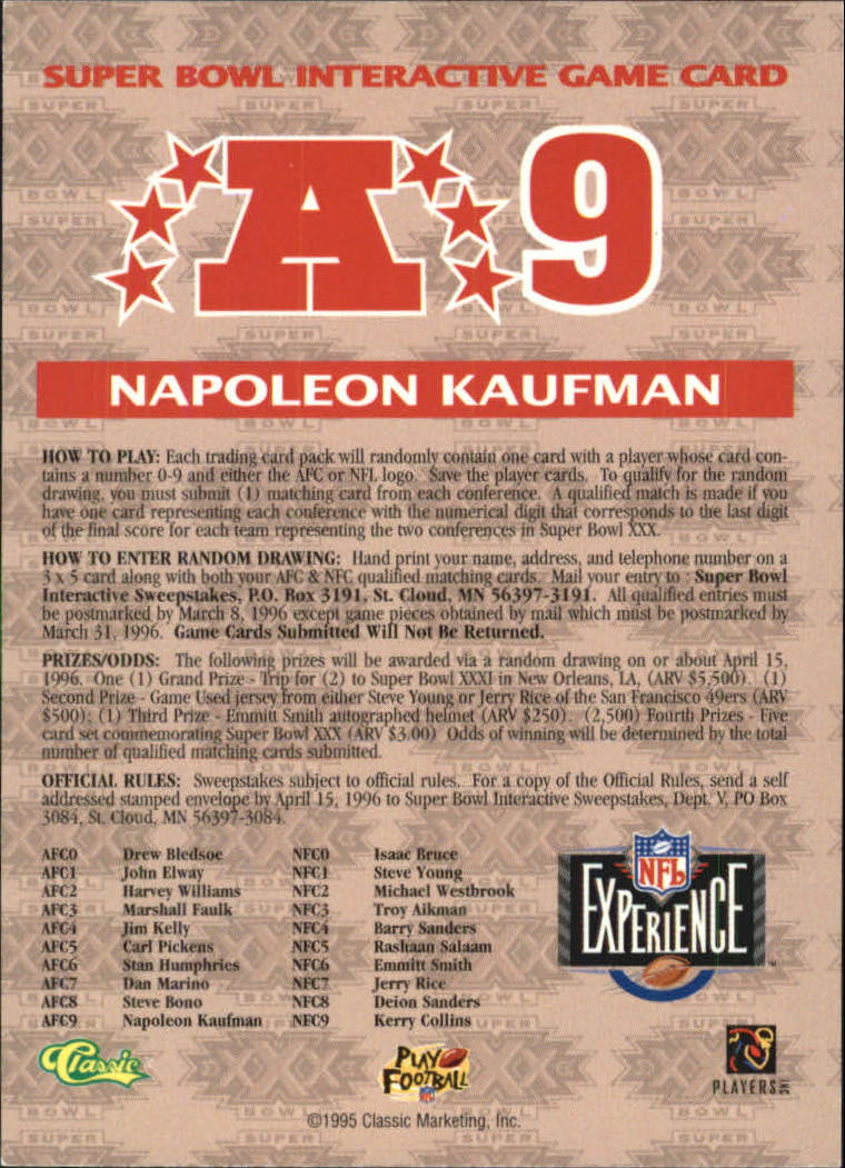 1996 Classic NFL Experience Football "Insert" Cards - Picture 19 of 31