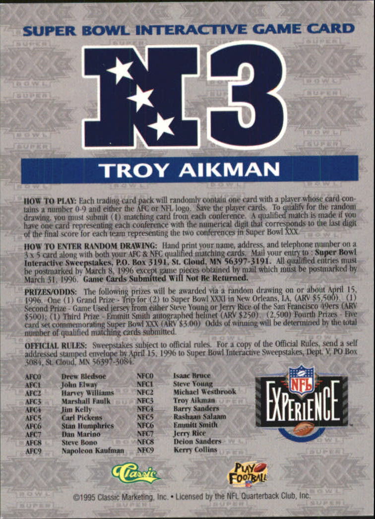 1995 Classic NFL Experience Super Bowl Game Card #A0 Marshall