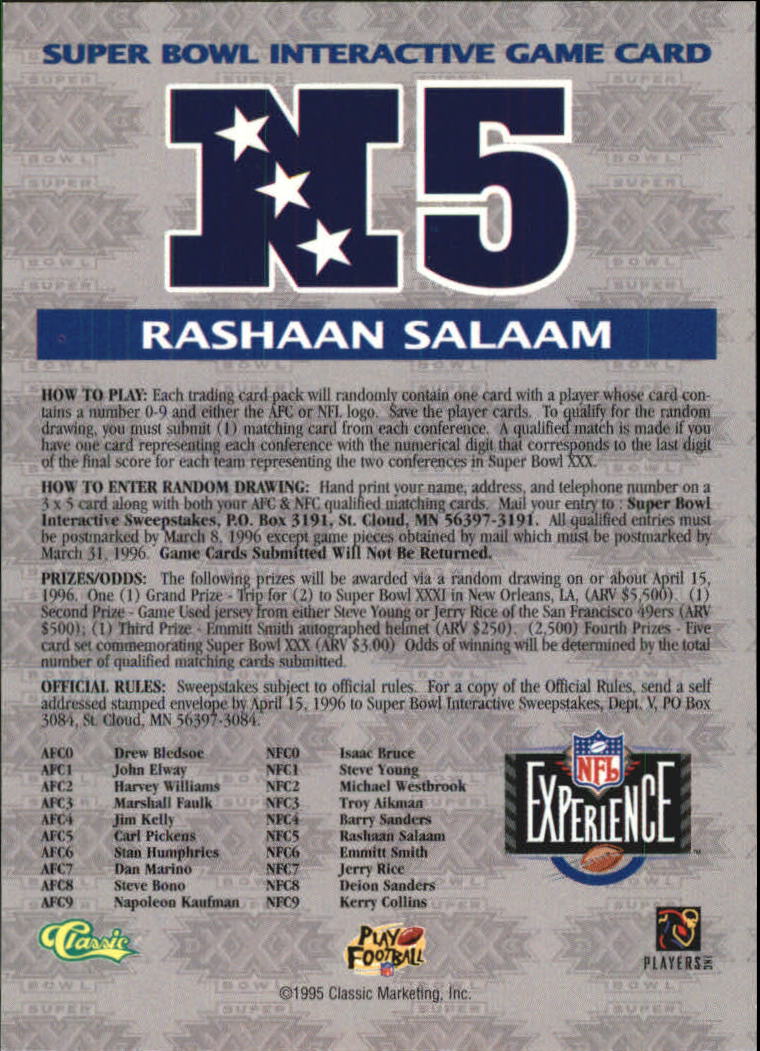 1996 Classic NFL Experience Football "Insert" Cards - Picture 29 of 31