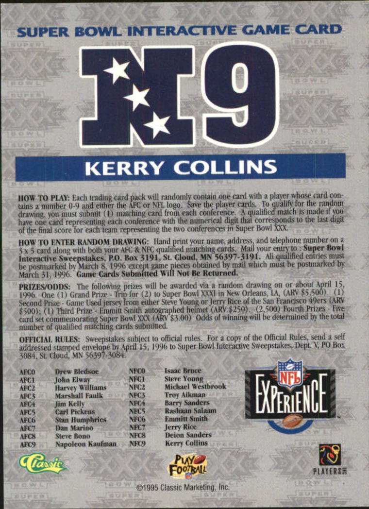 1996 Classic NFL Experience Football "Insert" Cards - Picture 31 of 31