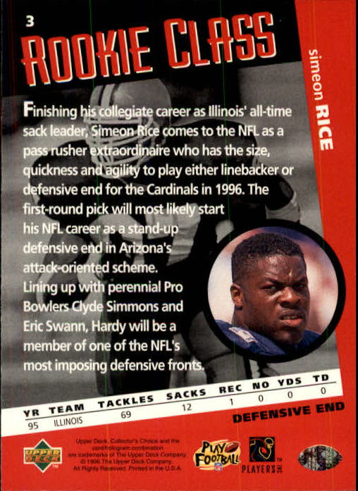 1996 Collector's Choice #3 Simeon Rice RC back image