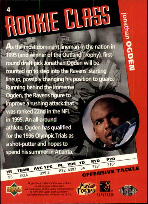 1996 Collector's Choice #4 Jonathan Ogden RC back image