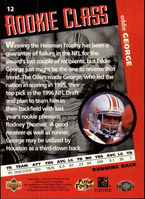 1996 Collector's Choice #12 Eddie George RC back image