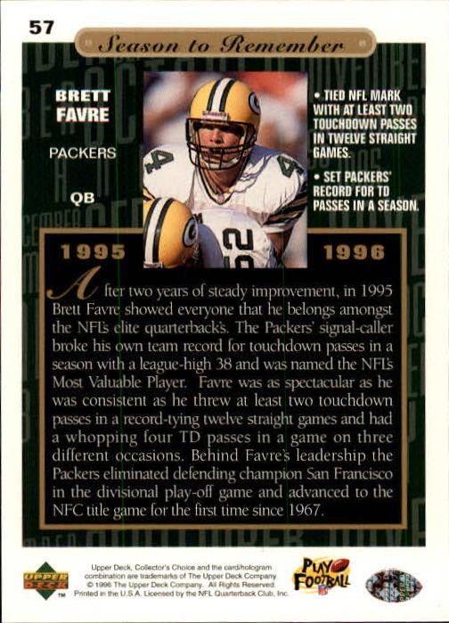1996 Collector's Choice #57 Brett Favre SR back image