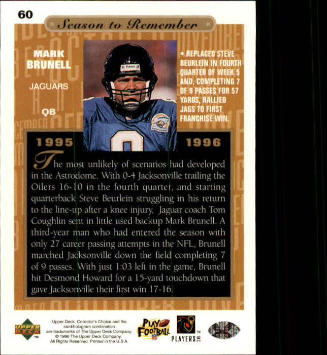 1996 Collector's Choice #60 Mark Brunell SR back image