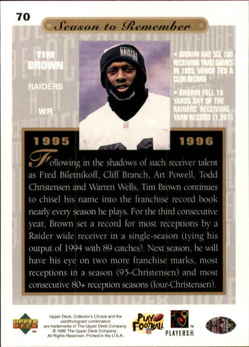 1996 Collector's Choice #70 Tim Brown SR back image