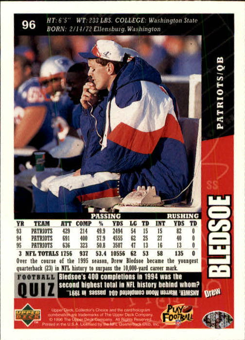 1996 Collector's Choice #96 Drew Bledsoe back image