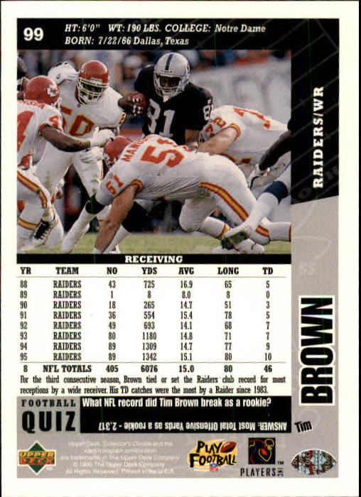 1996 Collector's Choice #99 Tim Brown back image