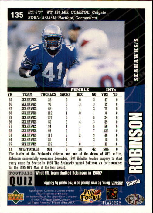 1996 Collector's Choice #135 Eugene Robinson back image