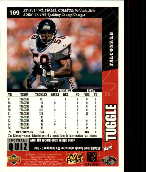 1996 Collector's Choice #169 Jessie Tuggle back image