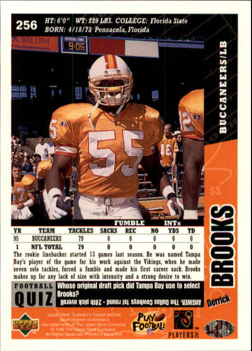 1996 Collector's Choice #256 Derrick Brooks back image