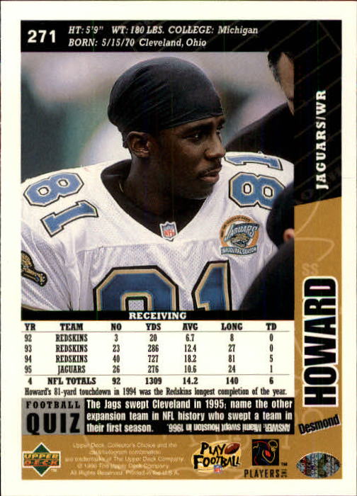 1996 Collector's Choice #271 Desmond Howard back image