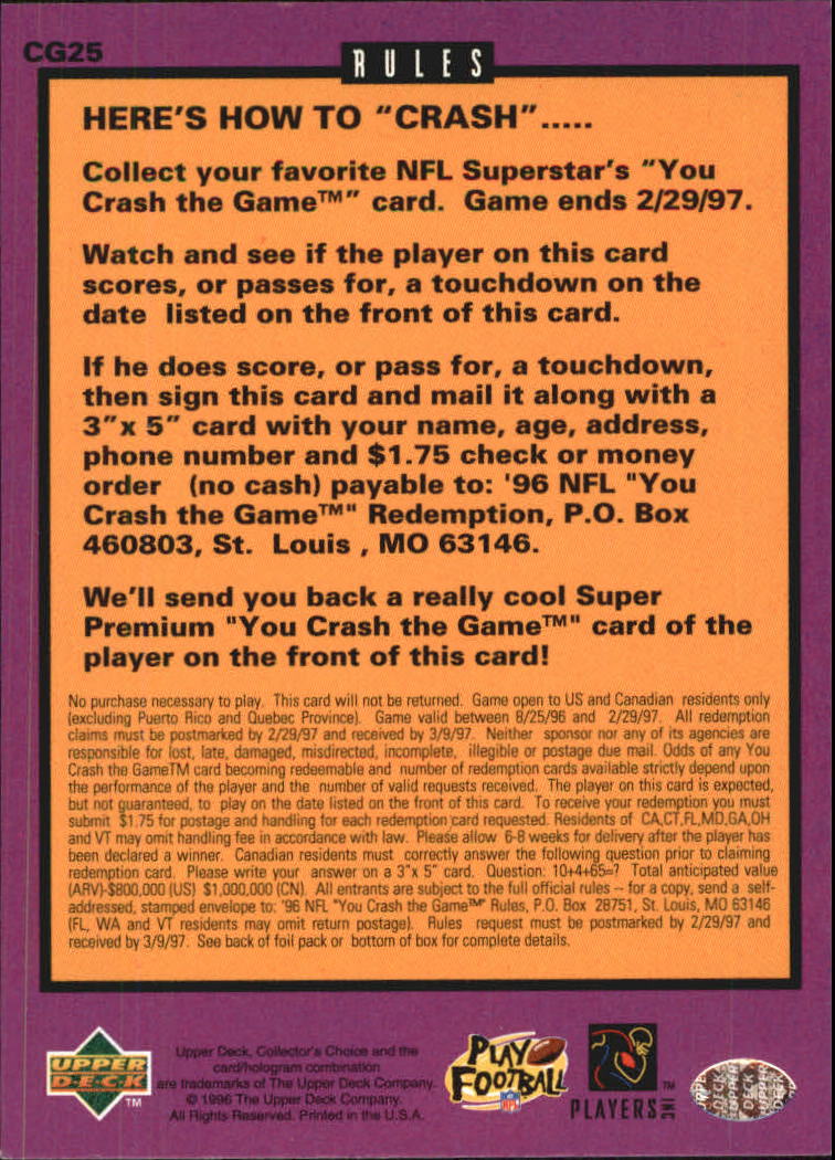 1996 Collector's Choice Crash The Game #CG25B Curtis Martin 10/20 W back image
