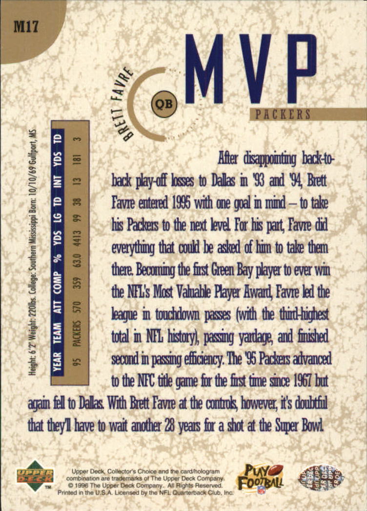 1996 Collector's Choice MVPs Gold #M17 Brett Favre back image