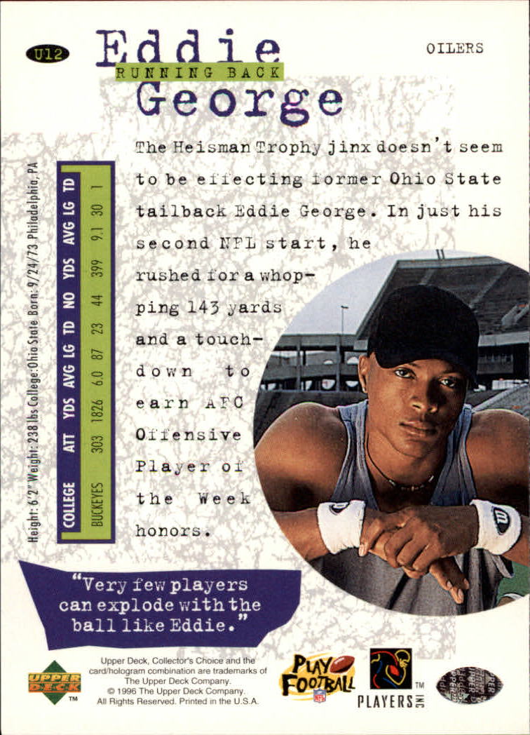 1996 Collector's Choice Update #U12 Eddie George back image