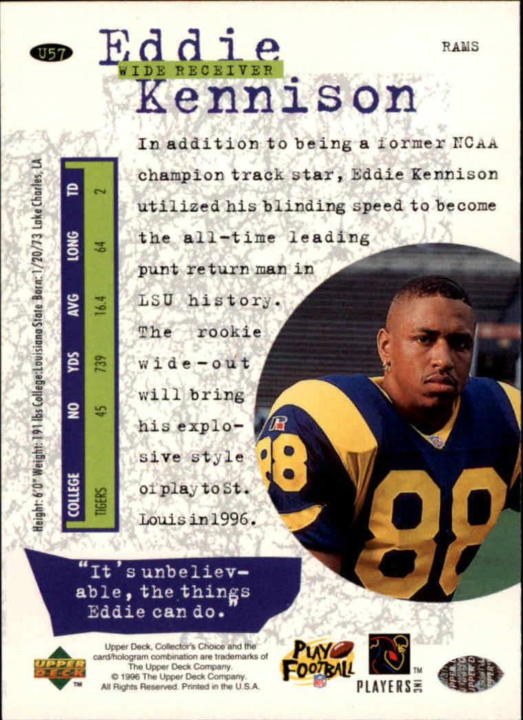1996 Collector's Choice Update #U57 Eddie Kennison RC back image