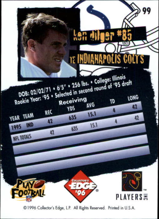 1996 Collector's Edge #99 Ken Dilger back image