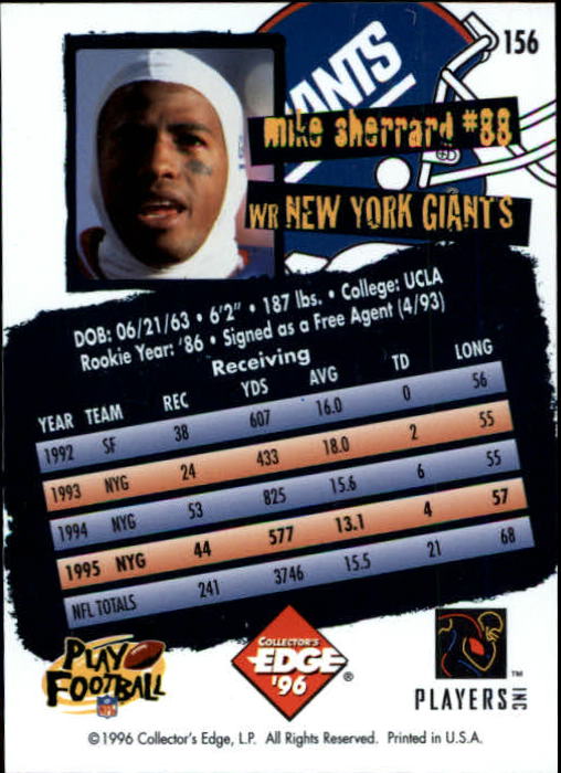 1996 Collector's Edge #156 Mike Sherrard back image