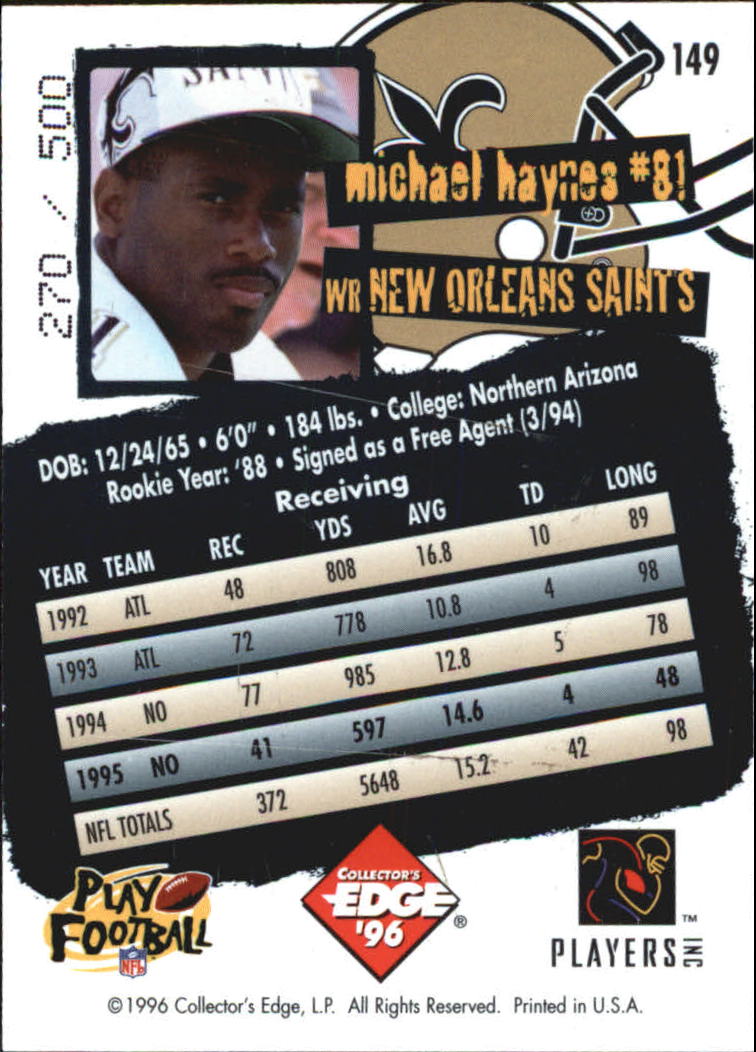 1996 Collector's Edge Holofoil #149 Michael Haynes back image