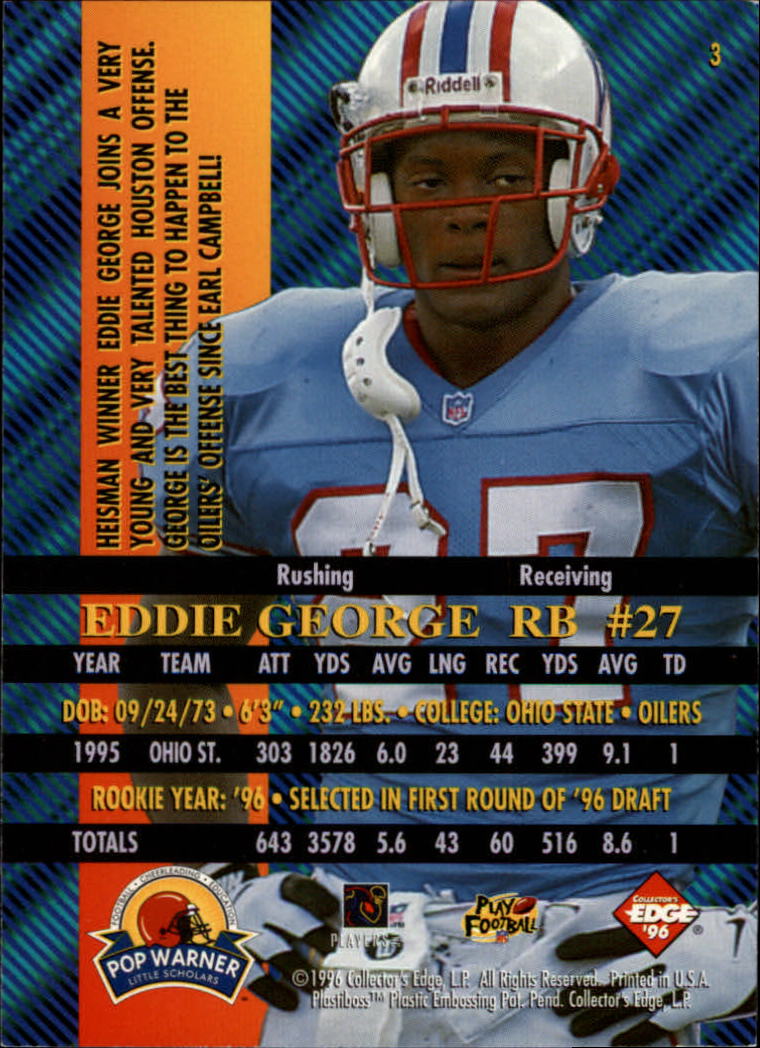 1996 Collector's Edge Advantage #3 Eddie George RC back image