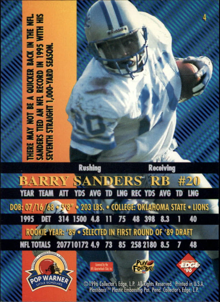 1996 Collector's Edge Advantage #4 Barry Sanders back image