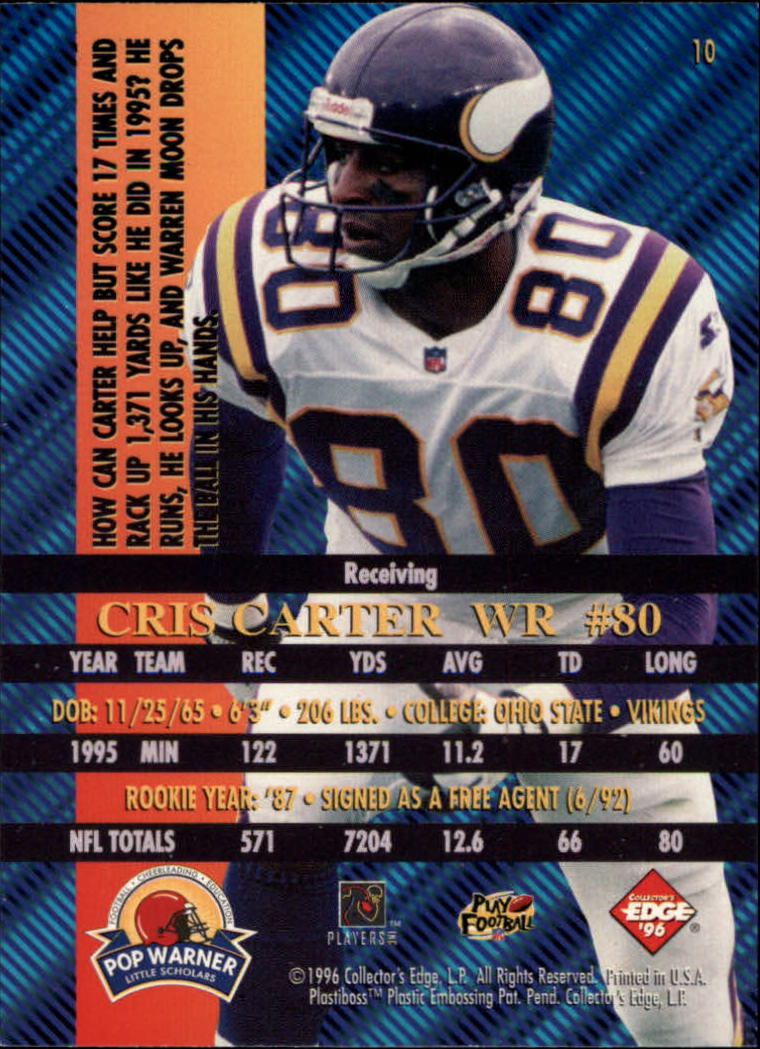 1996 Collector's Edge Advantage #10 Cris Carter back image
