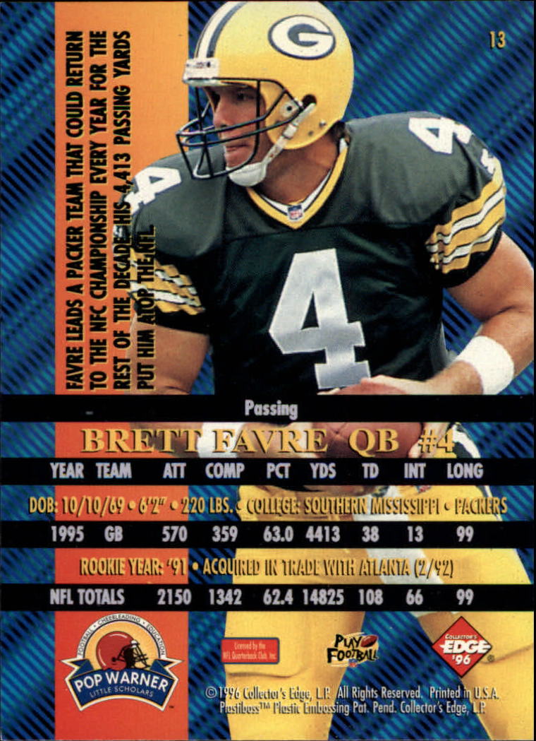1996 Collector's Edge Advantage #13 Brett Favre back image