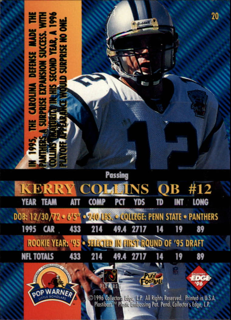 1996 Collector's Edge Advantage #20 Kerry Collins back image