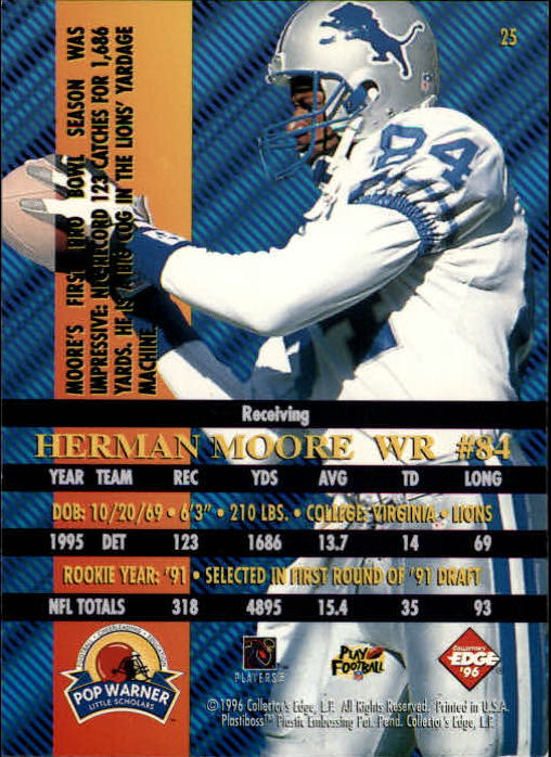 1996 Collector's Edge Advantage #25 Herman Moore back image