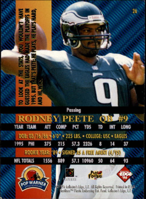 1996 Collector's Edge Advantage #26 Rodney Peete back image