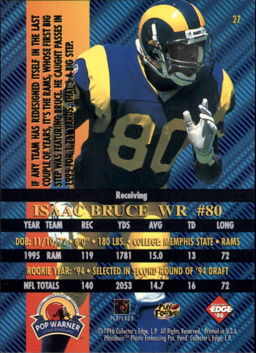1996 Collector's Edge Advantage #27 Isaac Bruce back image