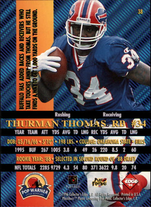 1996 Collector's Edge Advantage #38 Thurman Thomas back image