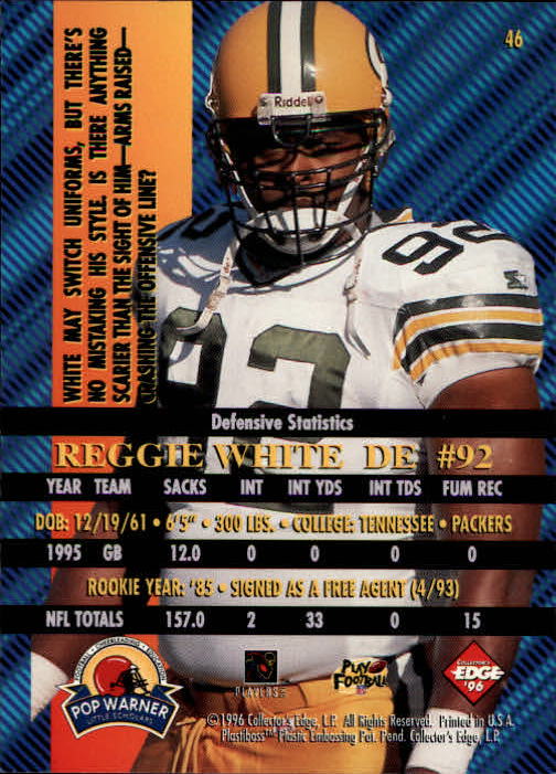 1996 Collector's Edge Advantage #46 Reggie White back image
