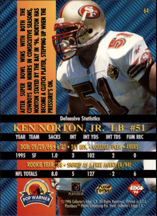 1996 Collector's Edge Advantage #64 Ken Norton Jr. back image