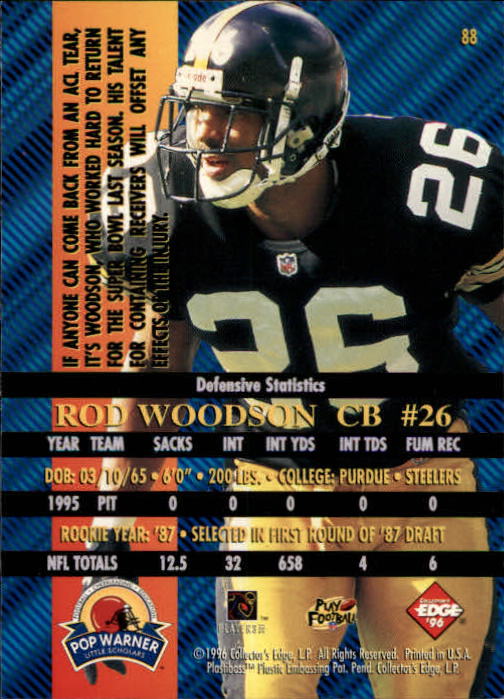 1996 Collector's Edge Advantage #88 Rod Woodson back image
