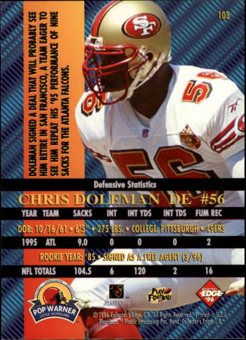 1996 Collector's Edge Advantage #103 Chris Doleman back image