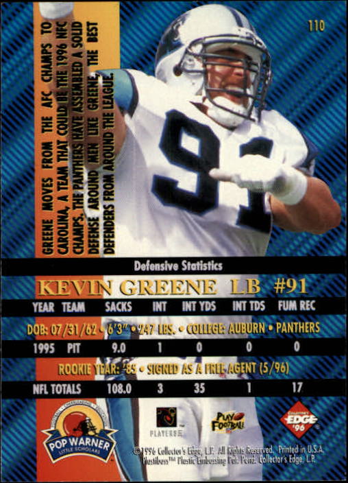 1996 Collector's Edge Advantage #110 Kevin Greene back image