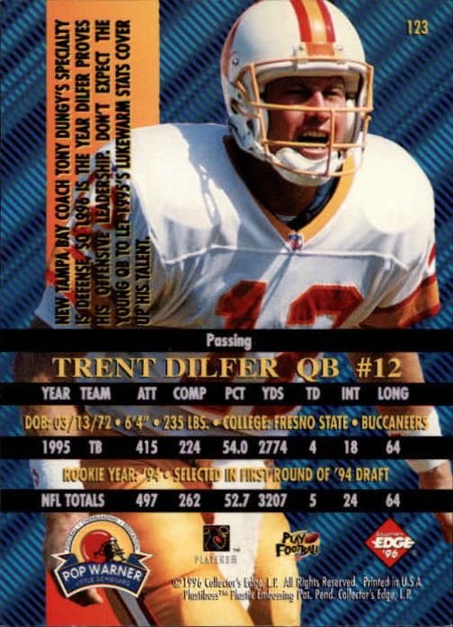 1996 Collector's Edge Advantage #123 Trent Dilfer back image